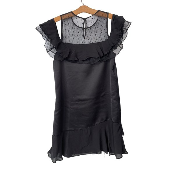 Parker Quinn Cold Shoulder Dress Black Ruffle Hem Mesh Bodice Sheath Womens S - Picture 3 of 8